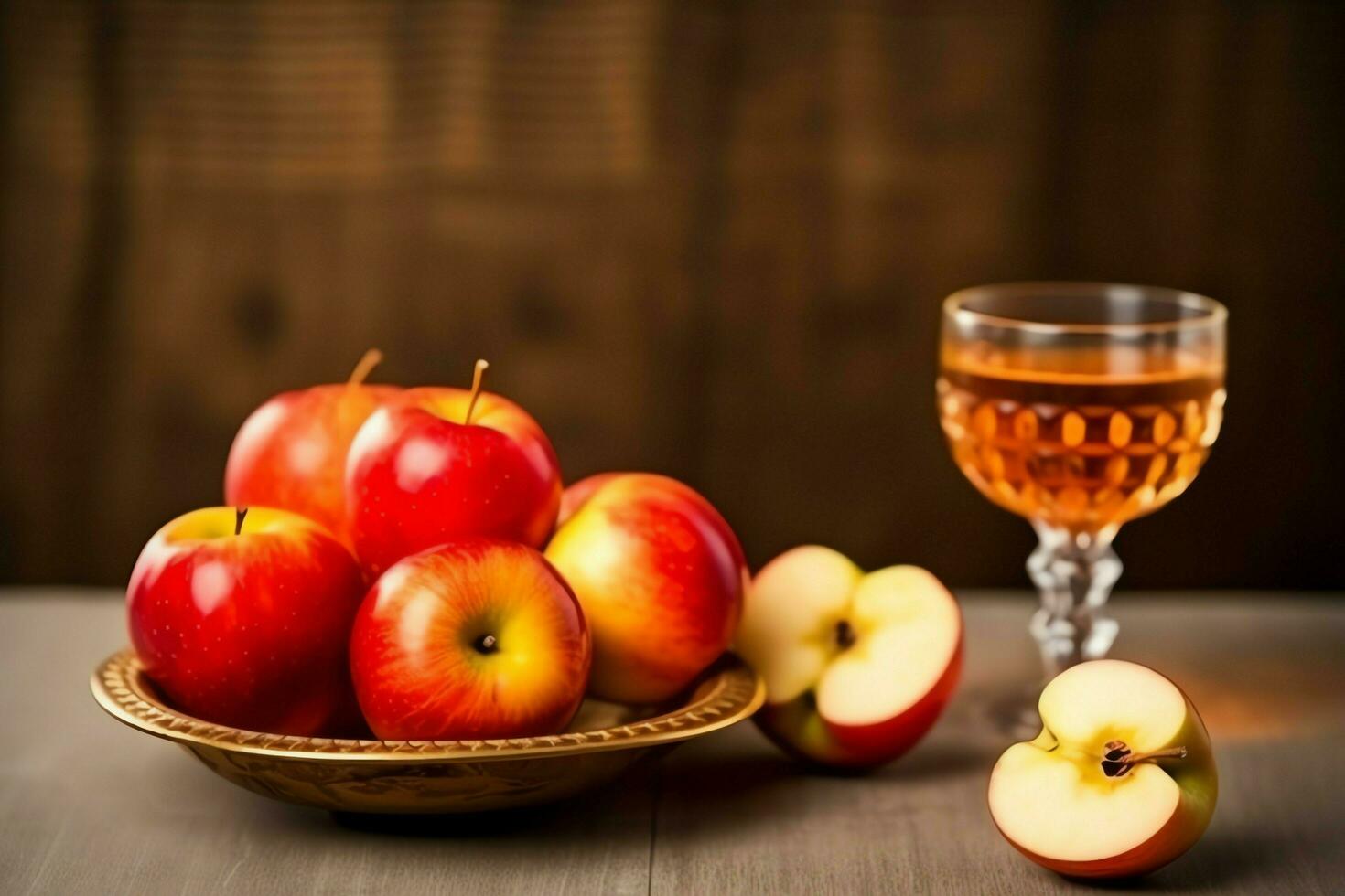 Traditional food of jewish new year holiday of tradition or religion. Rosh hashanah with copy space concept by AI Generated photo