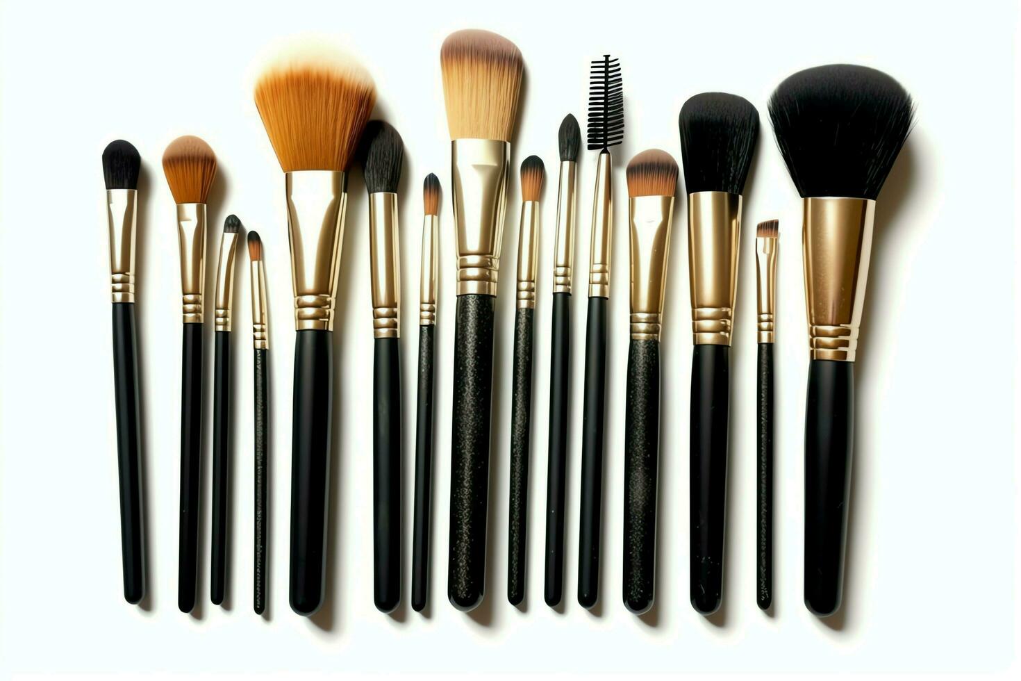 Set of professional makeup brushes cosmetic accessories set on white background. Makeup tool concept by AI Generated photo