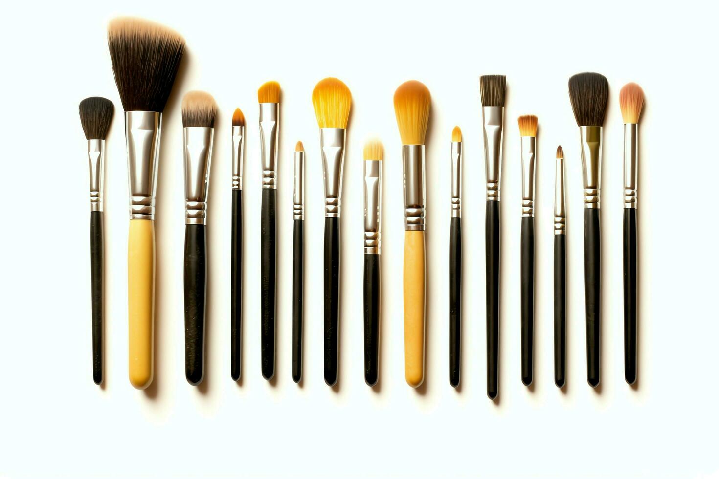 Set of professional makeup brushes cosmetic accessories set on white background. Makeup tool concept by AI Generated photo