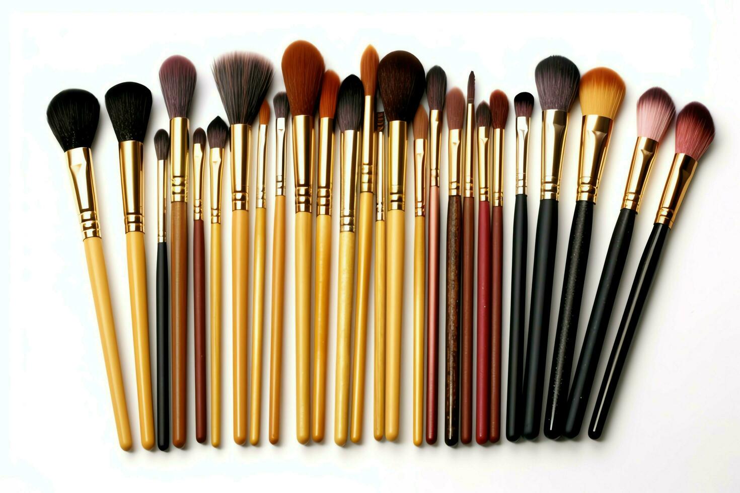 Set of professional makeup brushes cosmetic accessories set on white background. Makeup tool concept by AI Generated photo