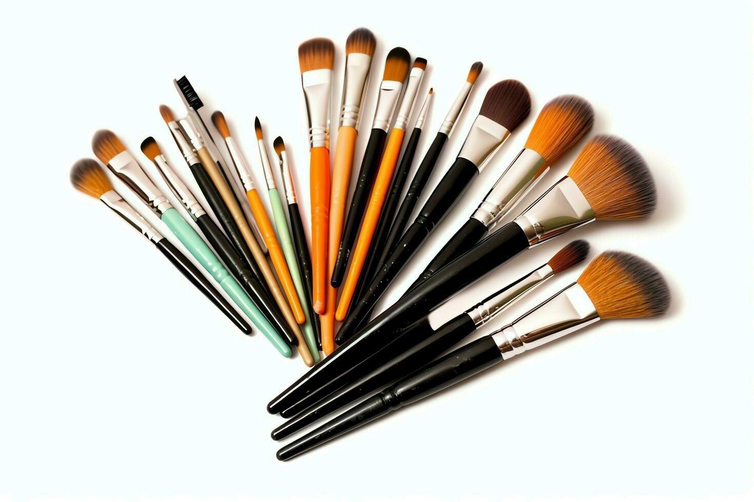 Set of professional makeup brushes cosmetic accessories set on white background. Makeup tool concept by AI Generated photo