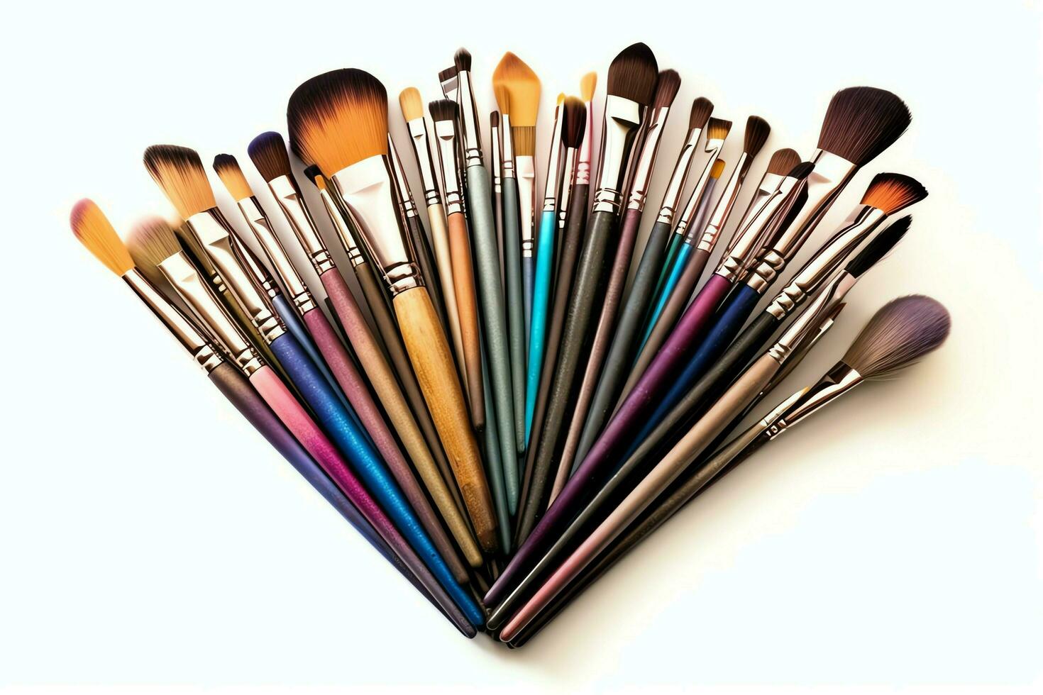 Set of professional makeup brushes cosmetic accessories set on white background. Makeup tool concept by AI Generated photo