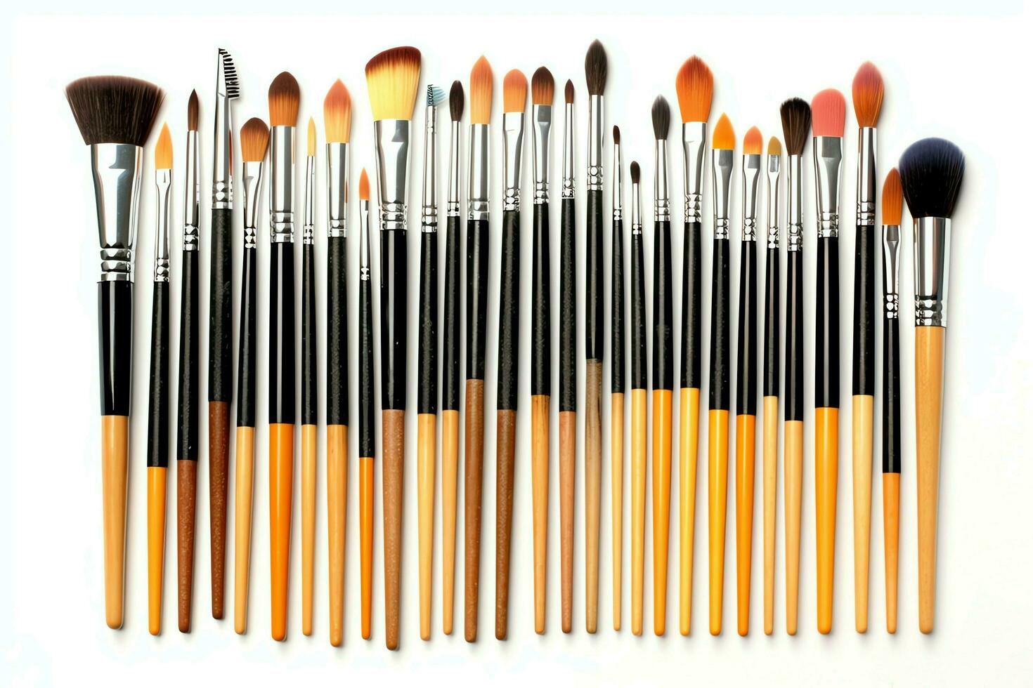 Set of professional makeup brushes cosmetic accessories set on white background. Makeup tool concept by AI Generated photo