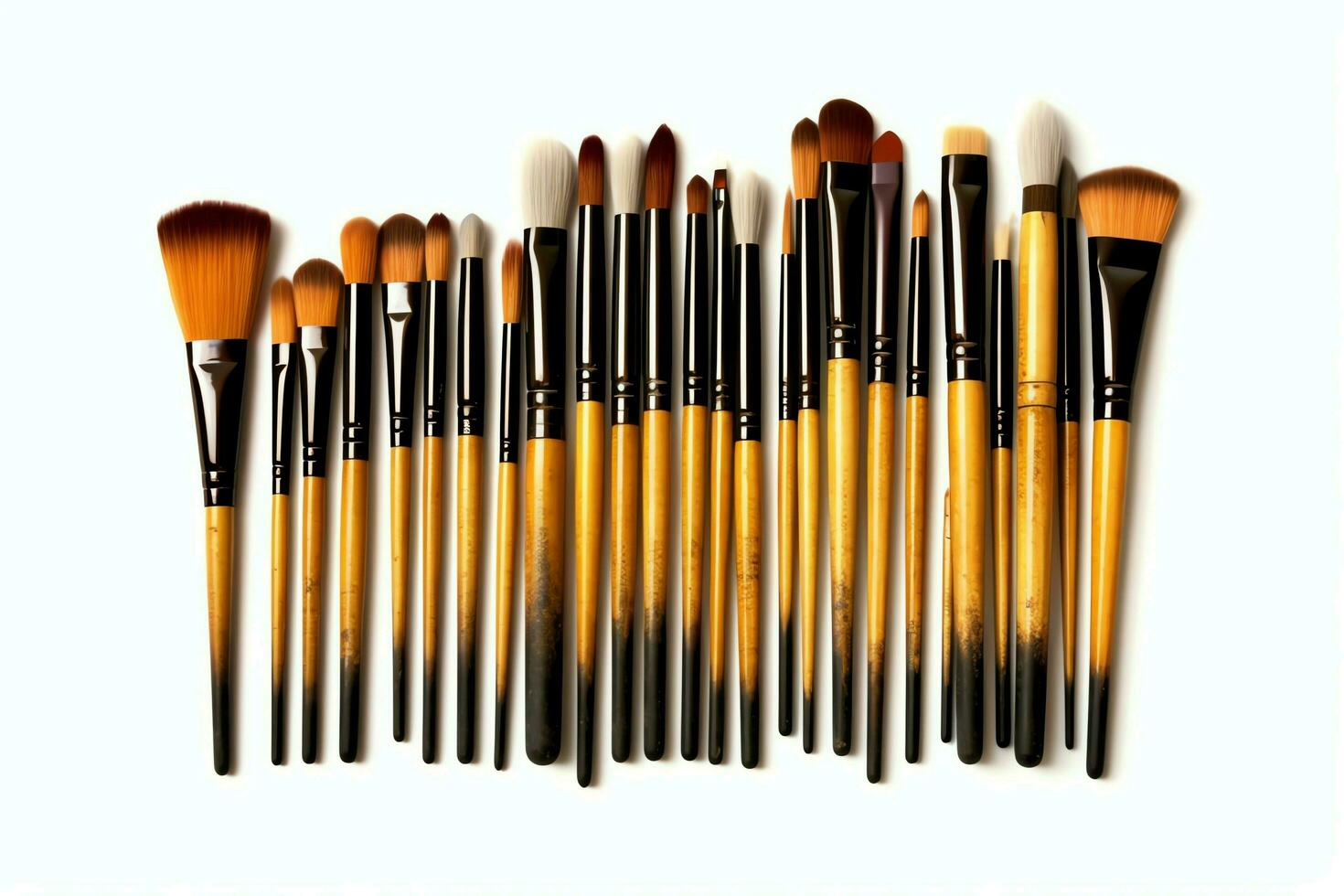 Set of professional makeup brushes cosmetic accessories set on white background. Makeup tool concept by AI Generated photo