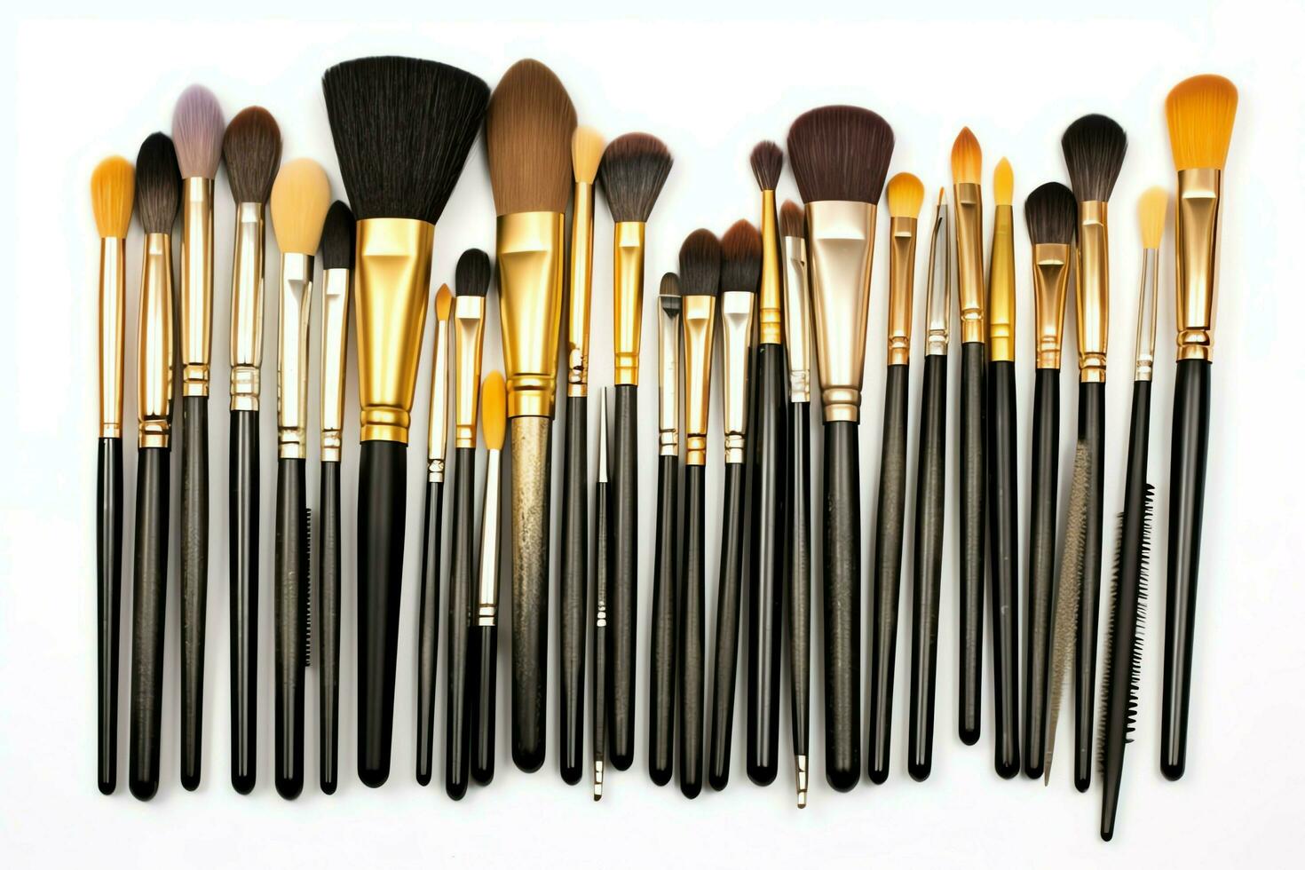 Set of professional makeup brushes cosmetic accessories set on white background. Makeup tool concept by AI Generated photo