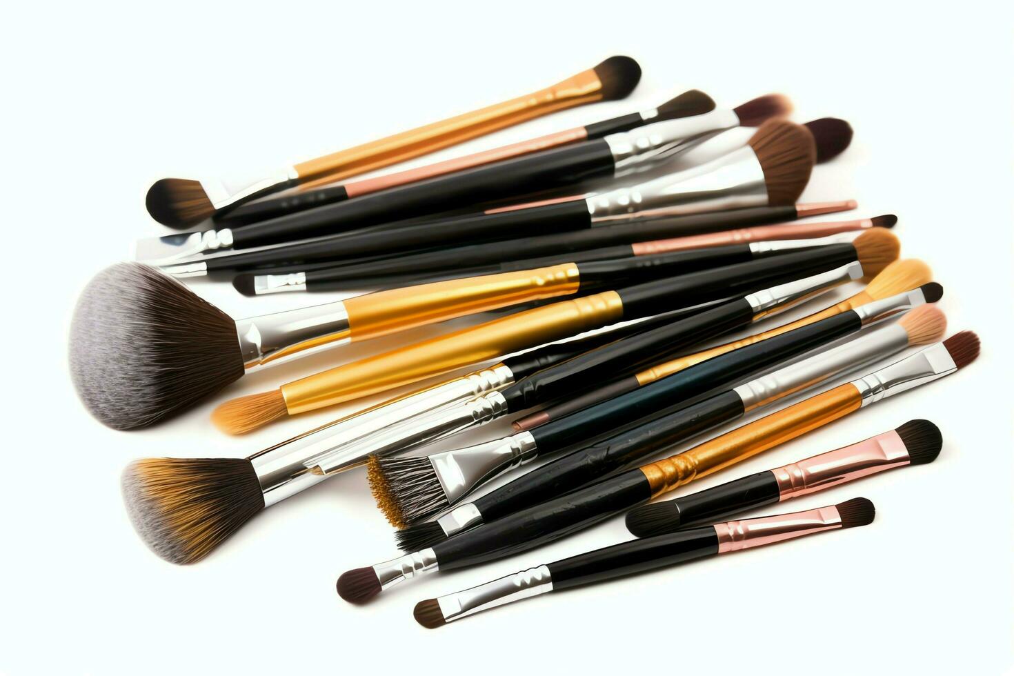 Set of professional makeup brushes cosmetic accessories set on white background. Makeup tool concept by AI Generated photo