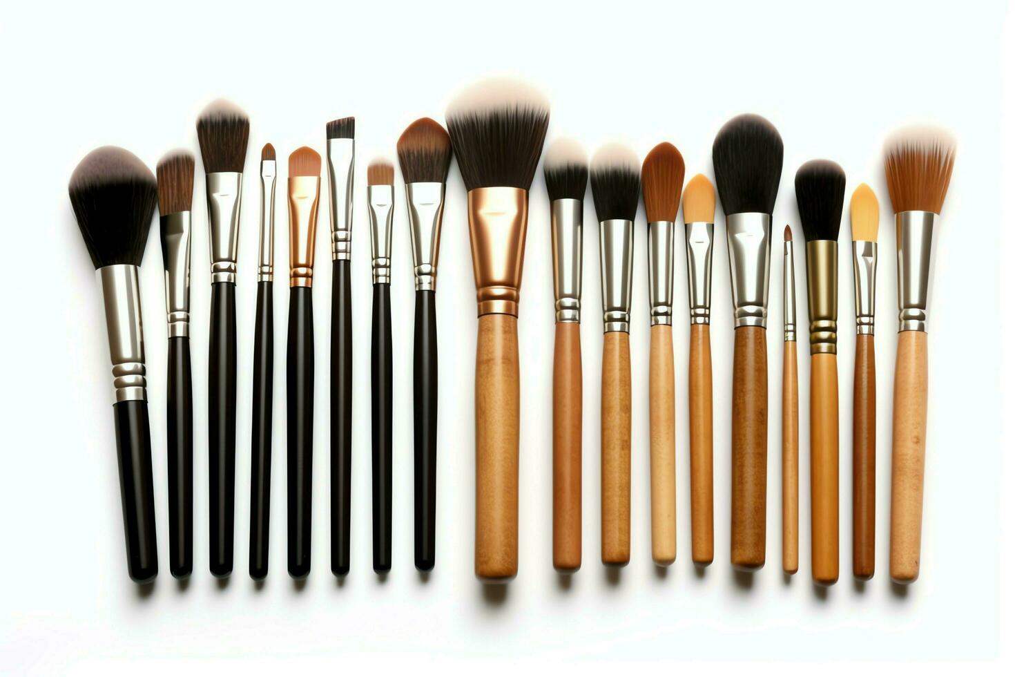 Set of professional makeup brushes cosmetic accessories set on white background. Makeup tool concept by AI Generated photo