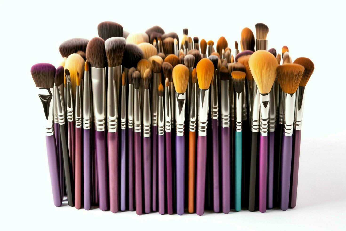 Set of professional makeup brushes cosmetic accessories set on white background. Makeup tool concept by AI Generated photo