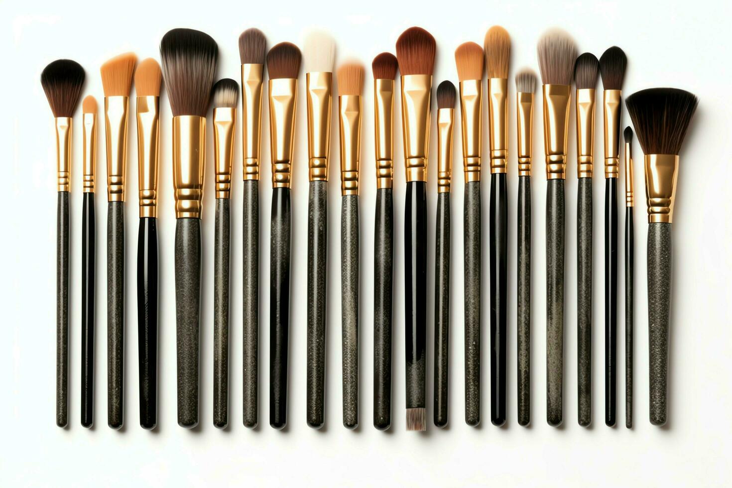 Set of professional makeup brushes cosmetic accessories set on white background. Makeup tool concept by AI Generated photo