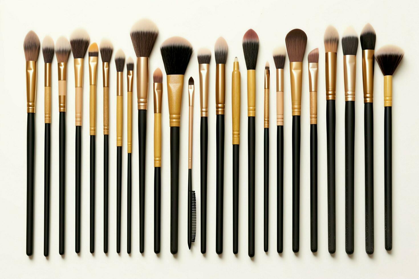 Set of professional makeup brushes cosmetic accessories set on white background. Makeup tool concept by AI Generated photo