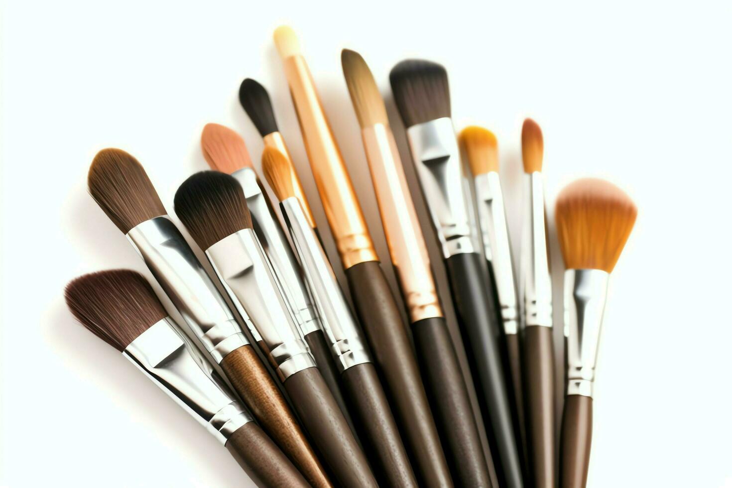 Set of professional makeup brushes cosmetic accessories set on white background. Makeup tool concept by AI Generated photo