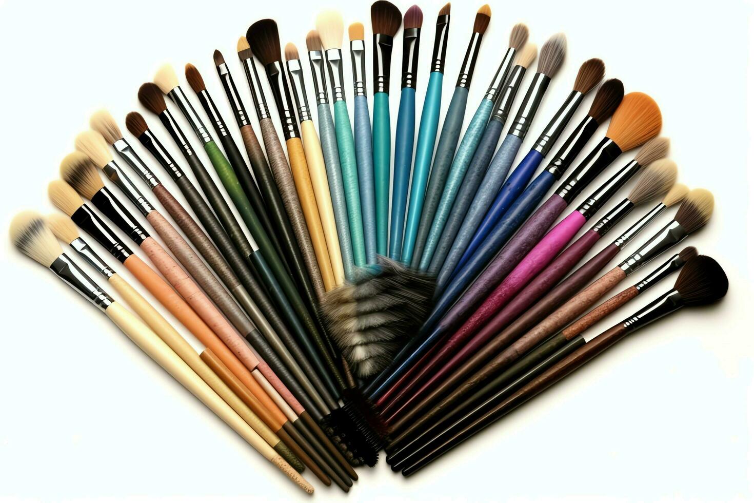 Set of professional makeup brushes cosmetic accessories set on white background. Makeup tool concept by AI Generated photo