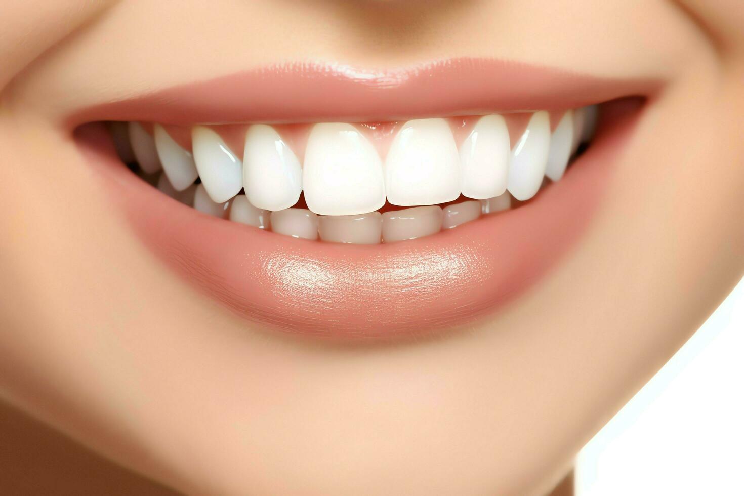 Perfect healthy teeth smile of a young woman at a dentist. Teeth whitening. Dental care, stomatology concept by AI Generated photo