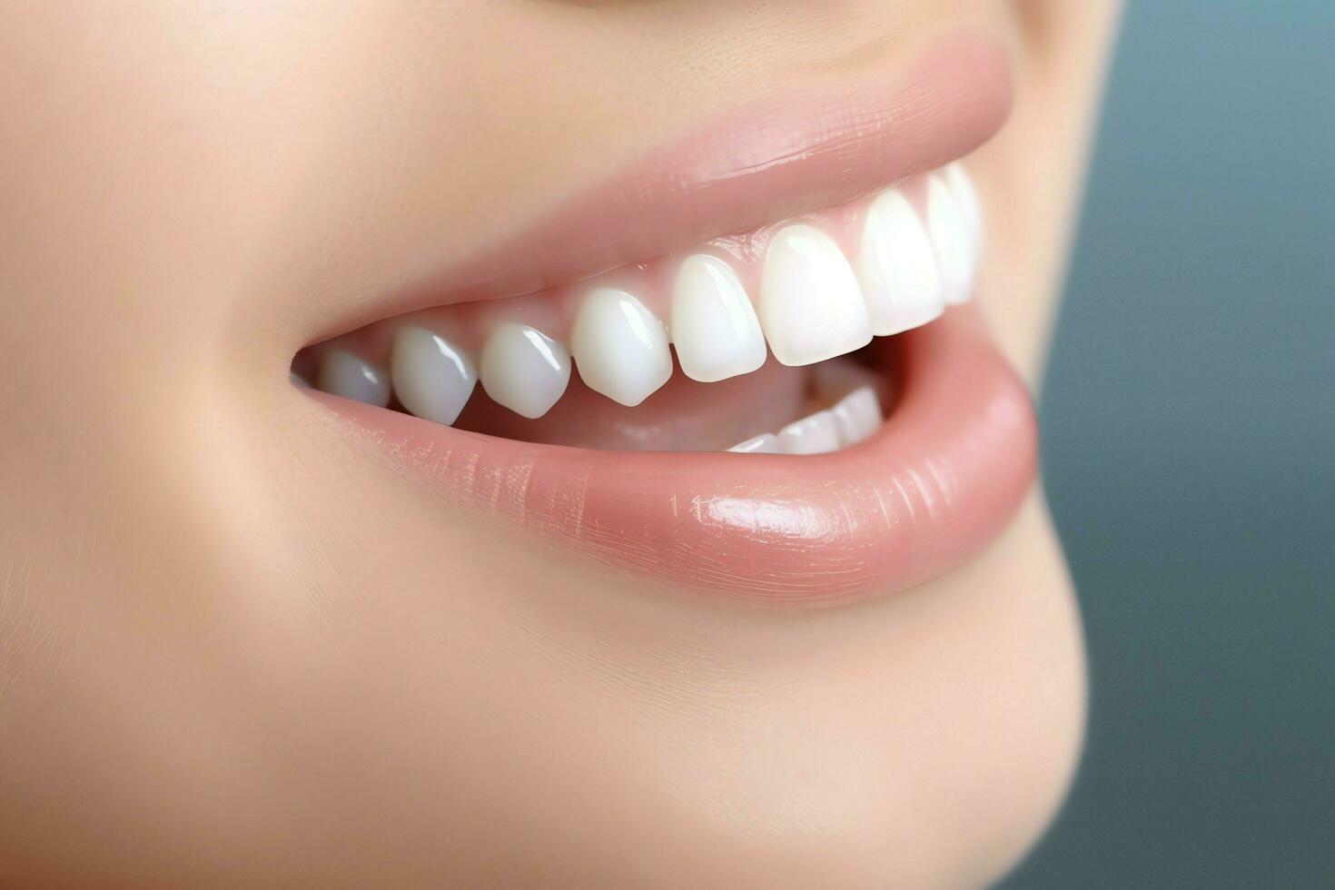 Perfect healthy teeth smile of a young woman at a dentist. Teeth whitening. Dental care, stomatology concept by AI Generated photo