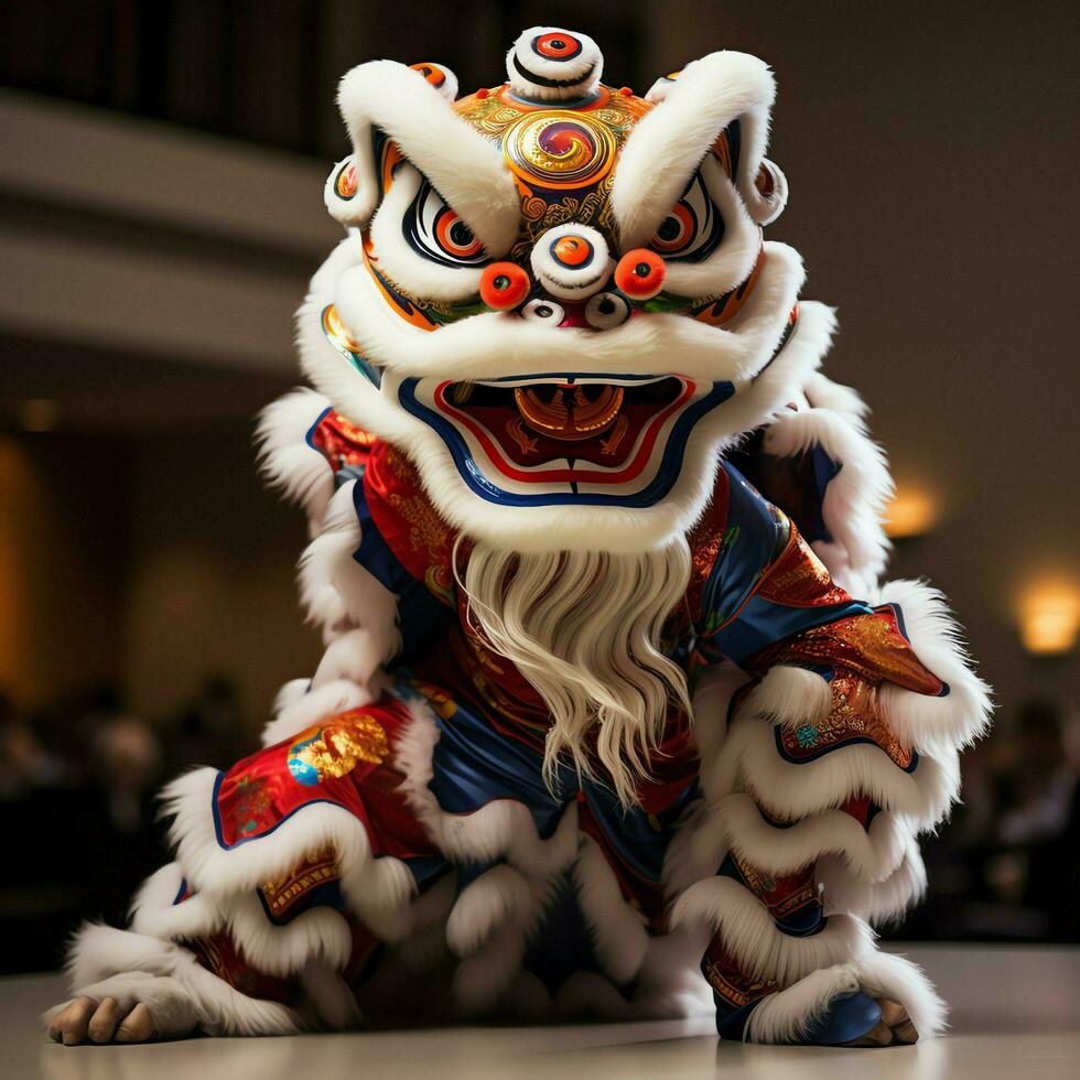 Dragon or lion dance show barongsai in celebration chinese lunar new year festival. Asian traditional concept by AI Generated photo