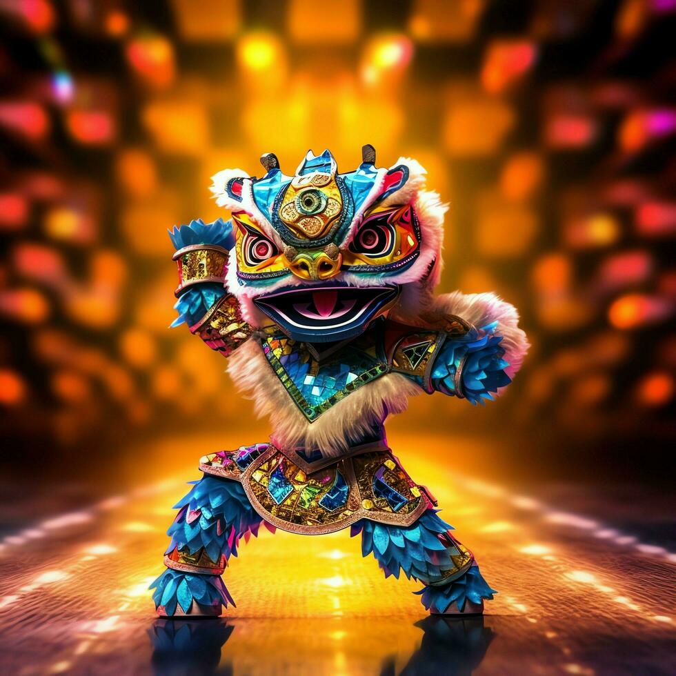 Dragon or lion dance show barongsai in celebration chinese lunar new year festival. Asian traditional concept by AI Generated photo