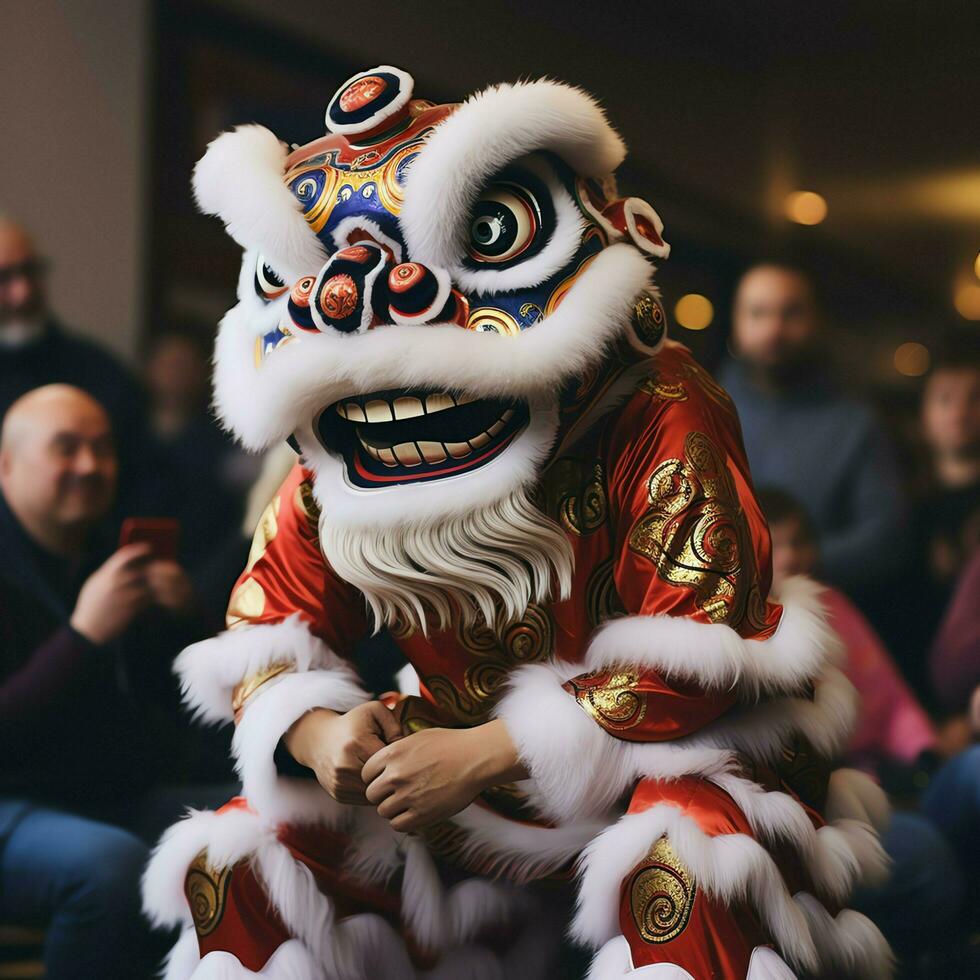 Dragon or lion dance show barongsai in celebration chinese lunar new year festival. Asian traditional concept by AI Generated photo