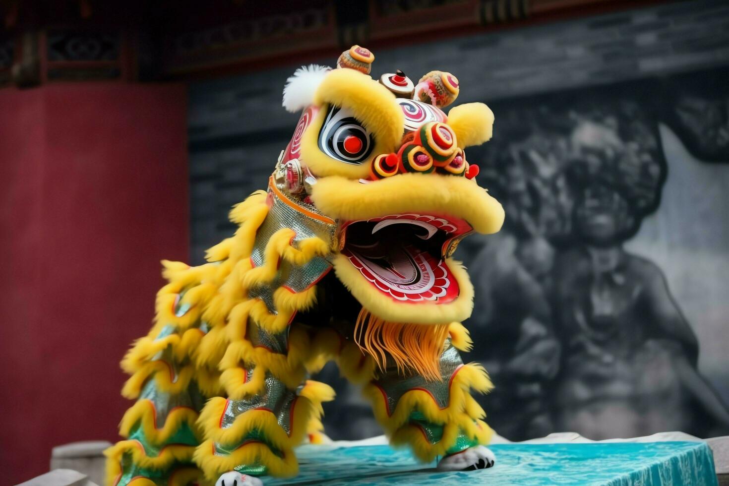 Dragon or lion dance show barongsai in celebration chinese lunar new year festival. Asian traditional concept by AI Generated photo
