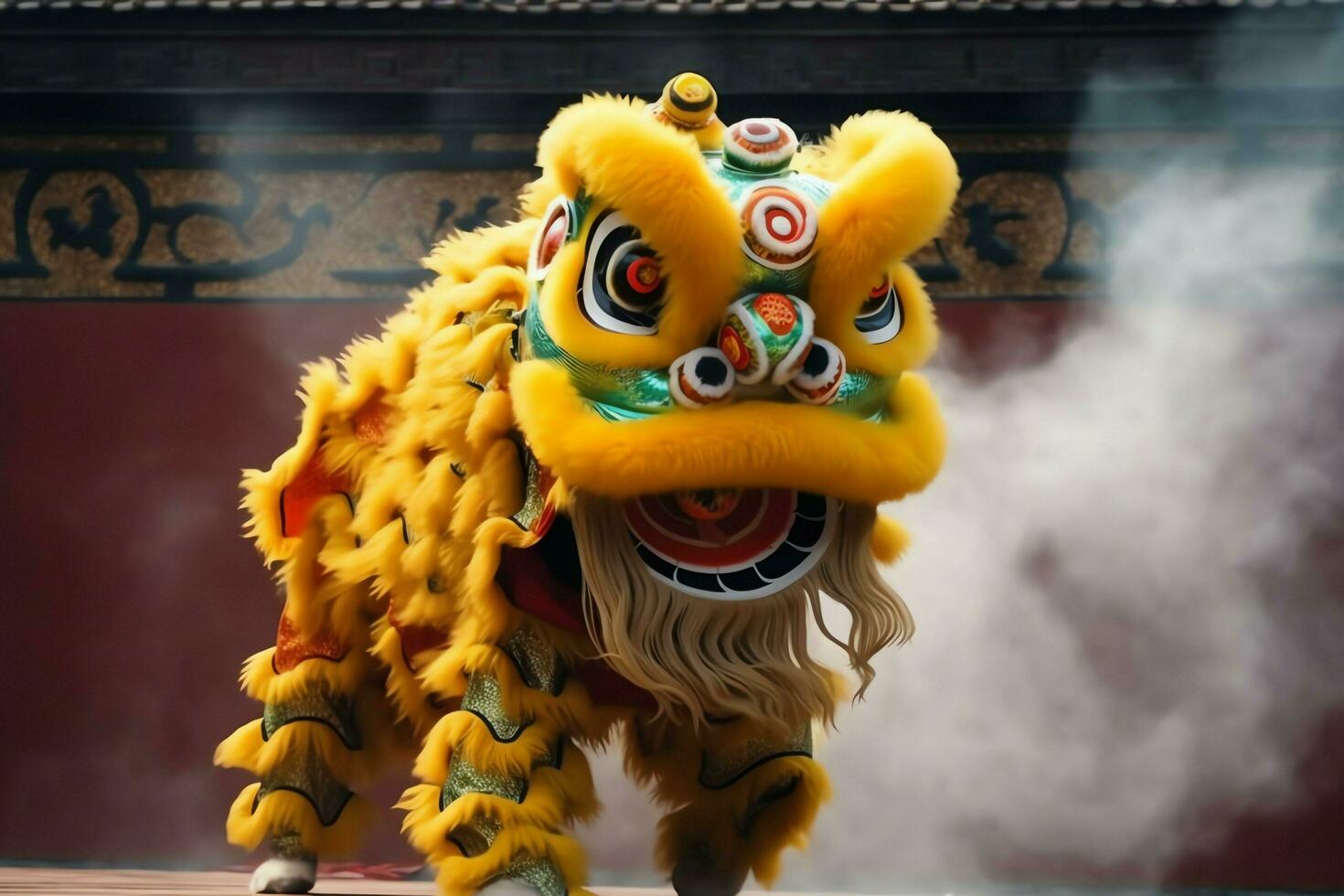 Dragon or lion dance show barongsai in celebration chinese lunar new year festival. Asian traditional concept by AI Generated photo