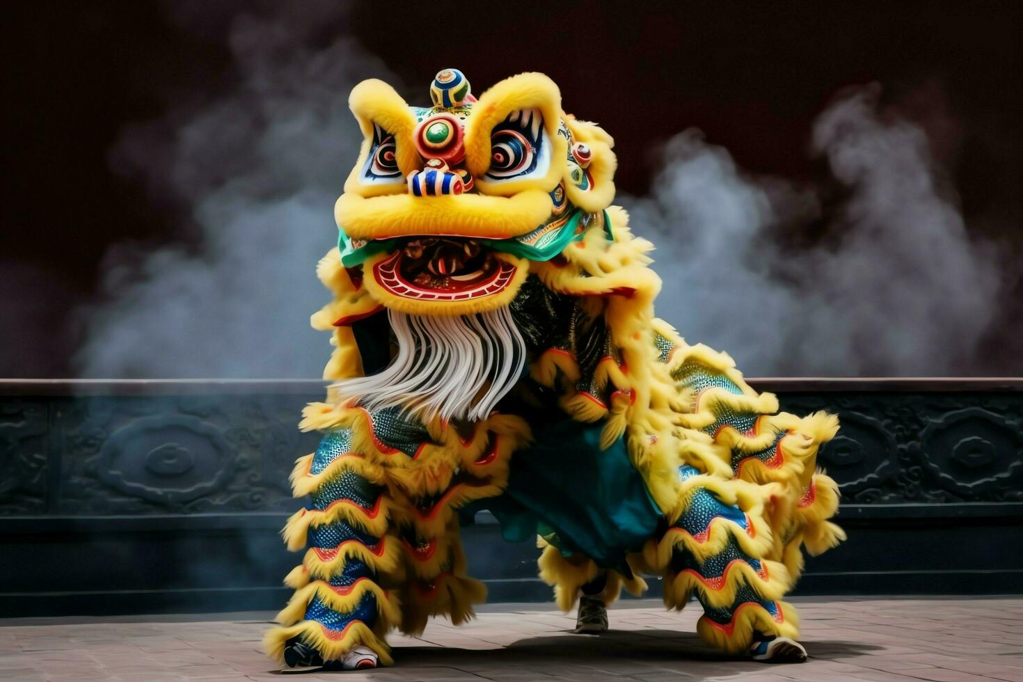 Dragon or lion dance show barongsai in celebration chinese lunar new year festival. Asian traditional concept by AI Generated photo