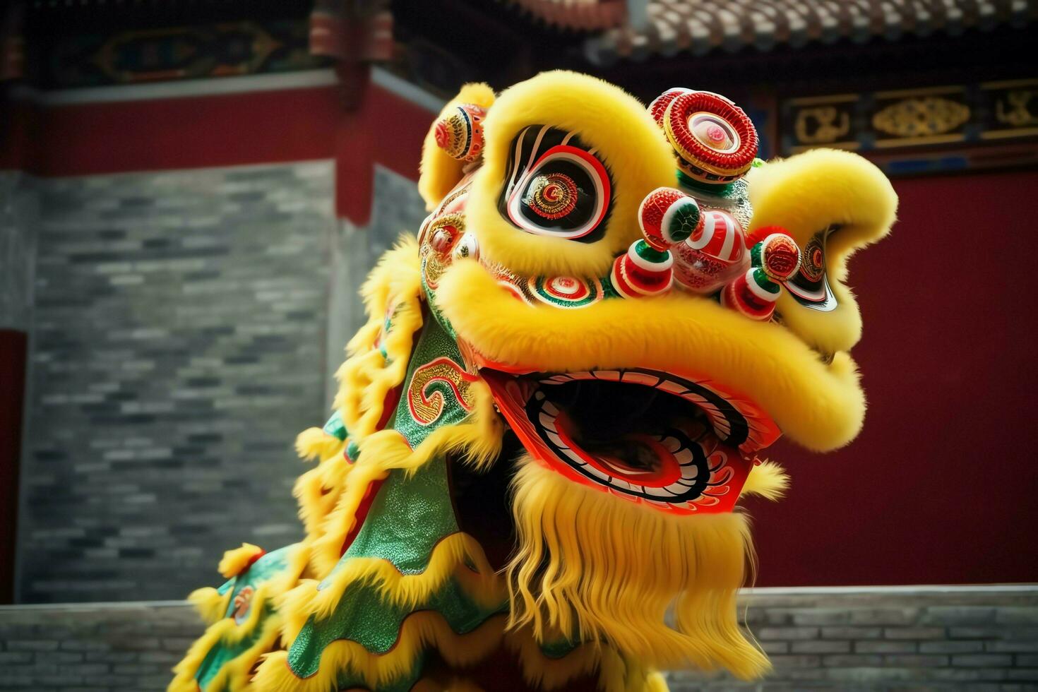 Dragon or lion dance show barongsai in celebration chinese lunar new year festival. Asian traditional concept by AI Generated photo