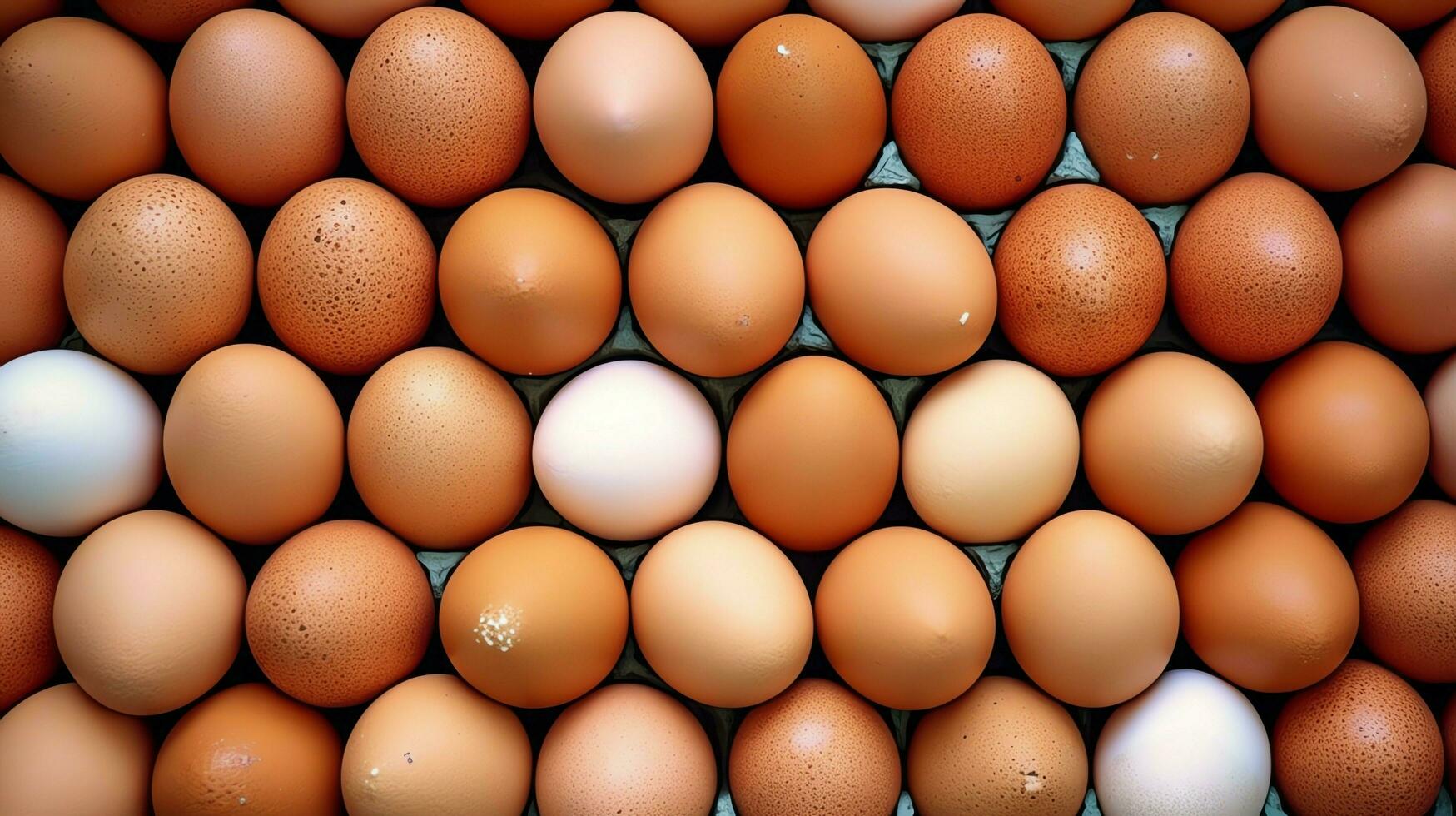 A lot heap of fresh chicken eggs on the wooden, nest or straw basket. Eco eggs groceries healthy concept by AI Generated photo