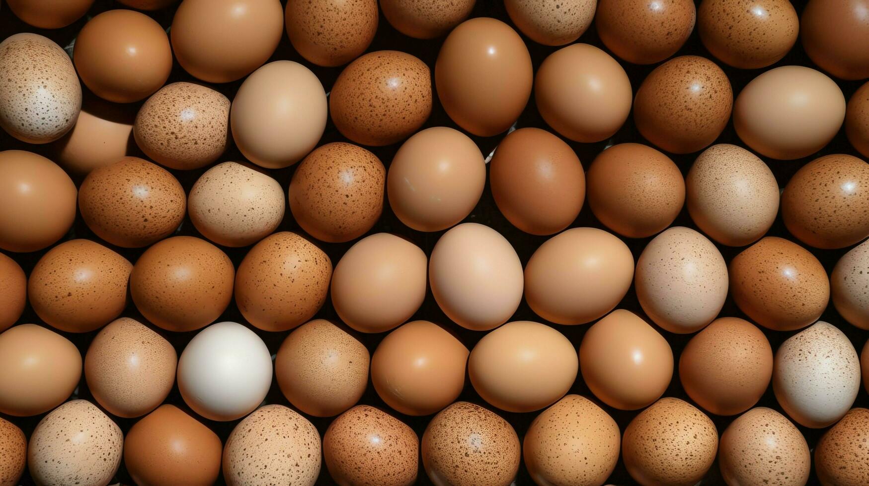 A lot heap of fresh chicken eggs on the wooden, nest or straw basket. Eco eggs groceries healthy concept by AI Generated photo