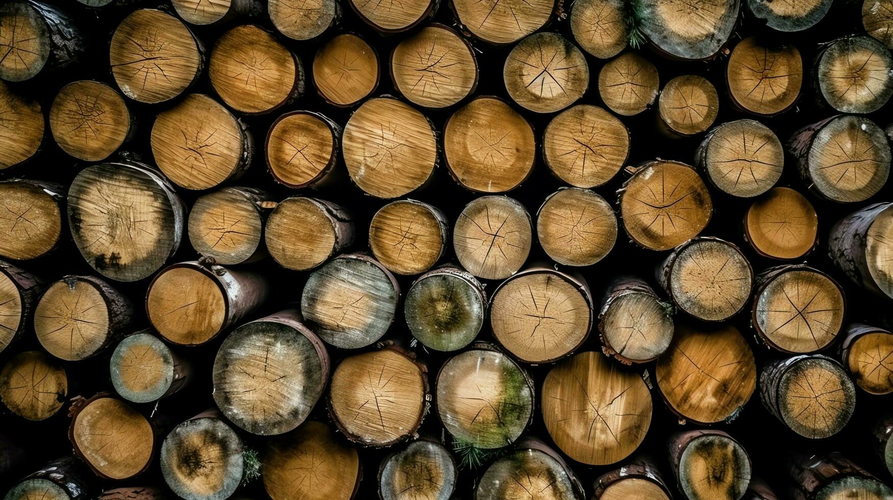 un grande circular pedazo de madera, de madera maletero o apilado árbol Tablas de madera para mueble industria. de madera Iniciar sesión concepto por ai generado foto