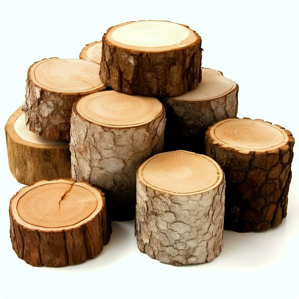 un grande circular pedazo de madera, de madera maletero o apilado árbol Tablas de madera para mueble industria. de madera Iniciar sesión concepto por ai generado foto