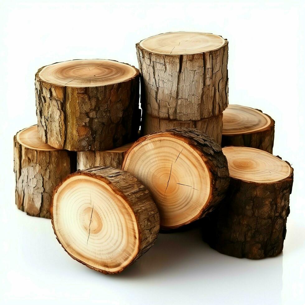 A large circular piece of wood, wooden trunk or stacked tree lumber for furniture industry. Wooden log concept by AI Generated photo