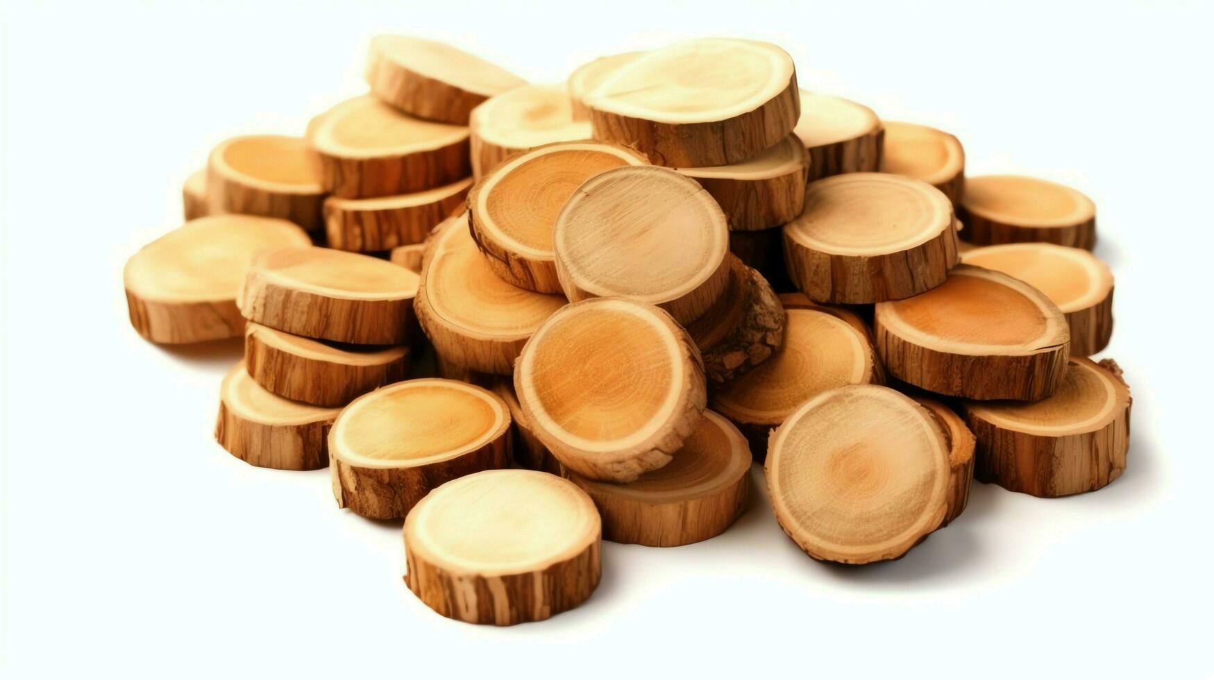 A large circular piece of wood, wooden trunk or stacked tree lumber for furniture industry. Wooden log concept by AI Generated photo