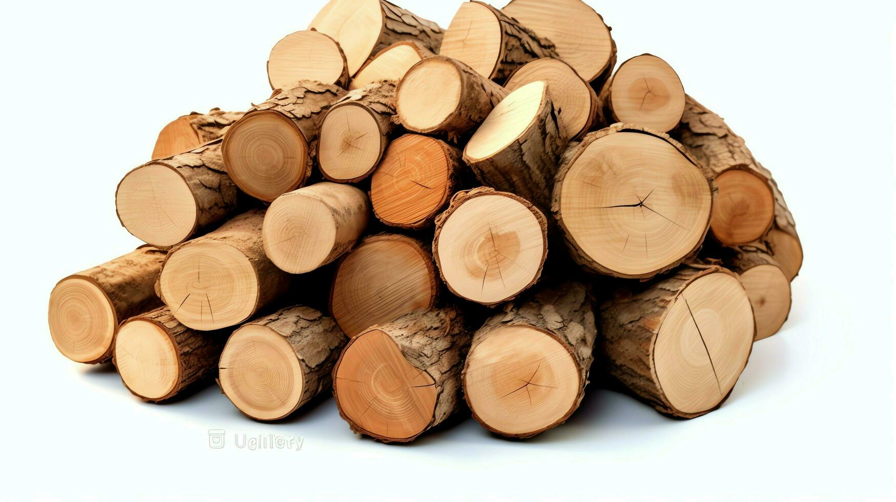 A large circular piece of wood, wooden trunk or stacked tree lumber for furniture industry. Wooden log concept by AI Generated photo