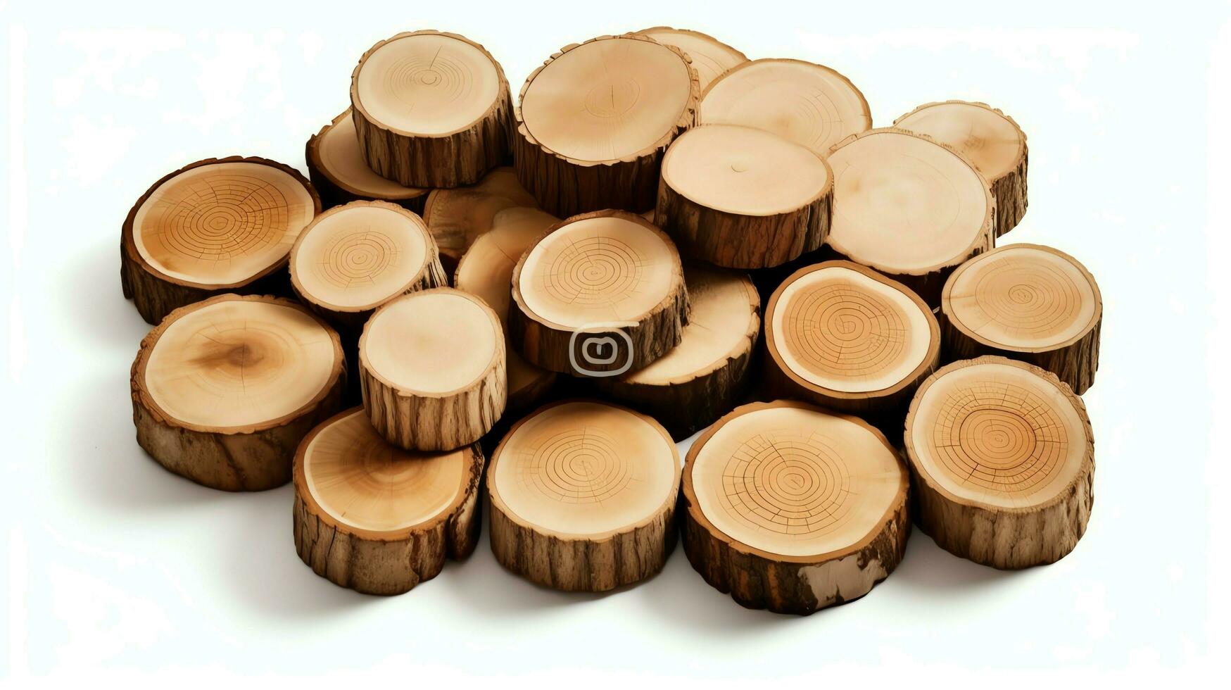 A large circular piece of wood, wooden trunk or stacked tree lumber for furniture industry. Wooden log concept by AI Generated photo