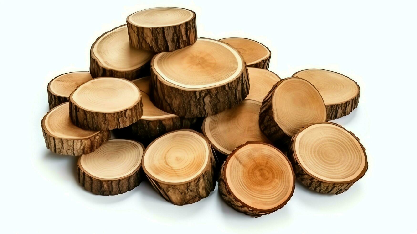 A large circular piece of wood, wooden trunk or stacked tree lumber for furniture industry. Wooden log concept by AI Generated photo