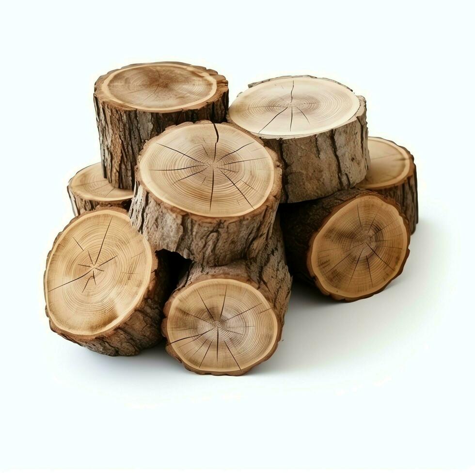 A large circular piece of wood, wooden trunk or stacked tree lumber for furniture industry. Wooden log concept by AI Generated photo