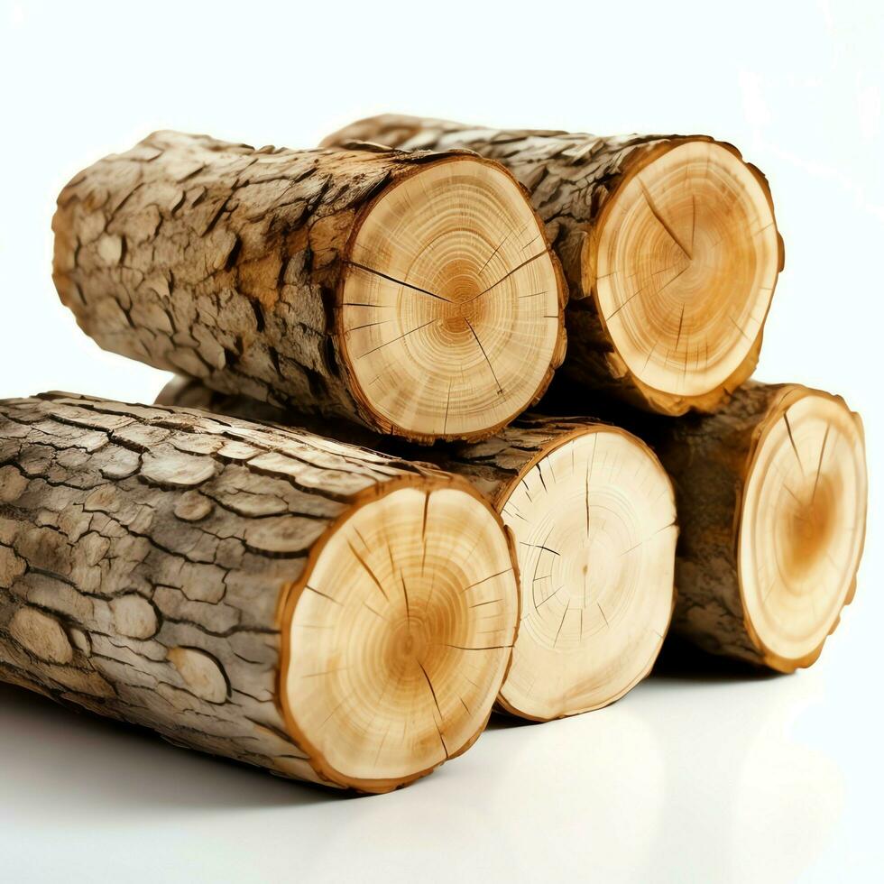 A large circular piece of wood, wooden trunk or stacked tree lumber for furniture industry. Wooden log concept by AI Generated photo