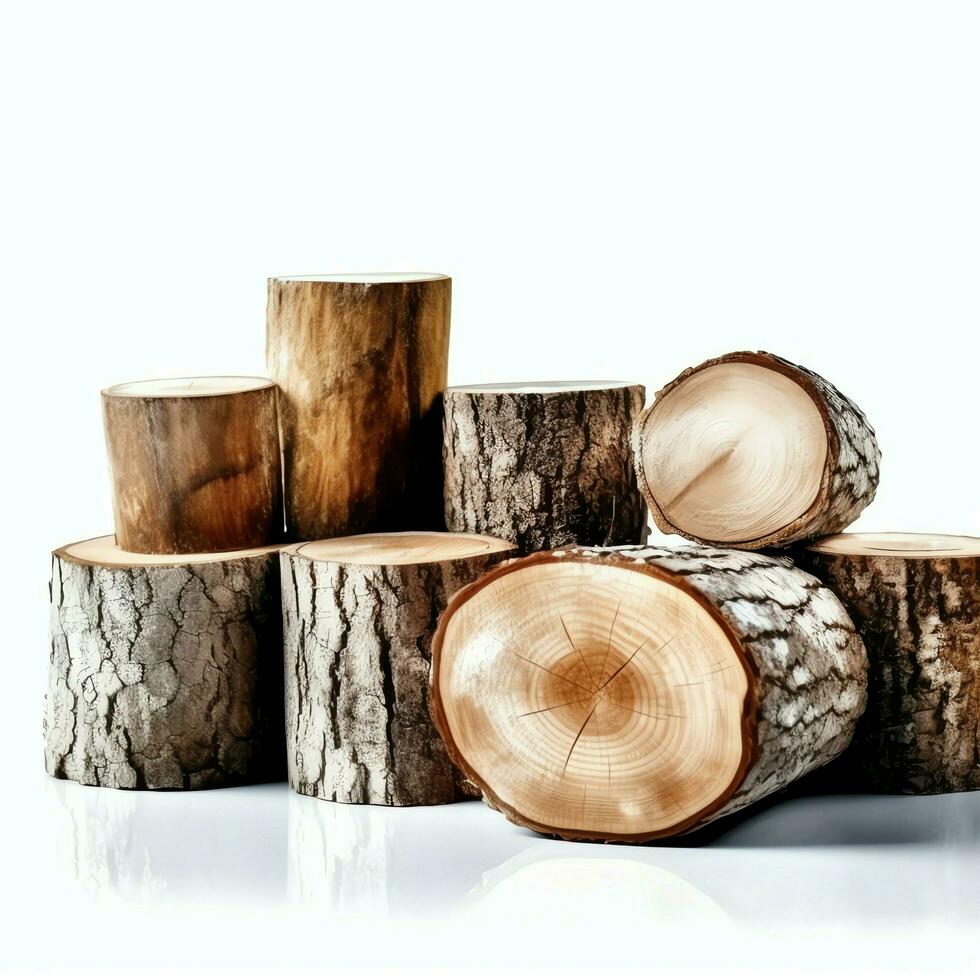 A large circular piece of wood, wooden trunk or stacked tree lumber for furniture industry. Wooden log concept by AI Generated photo