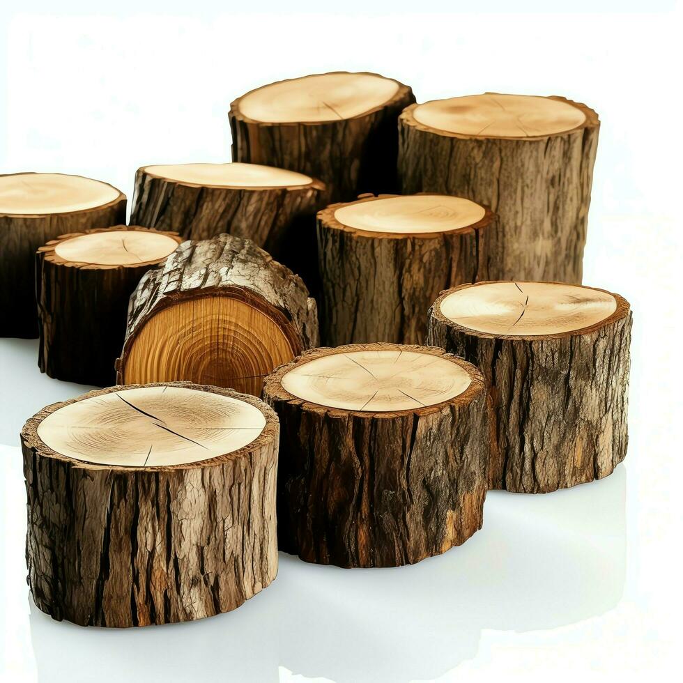 A large circular piece of wood, wooden trunk or stacked tree lumber for furniture industry. Wooden log concept by AI Generated photo