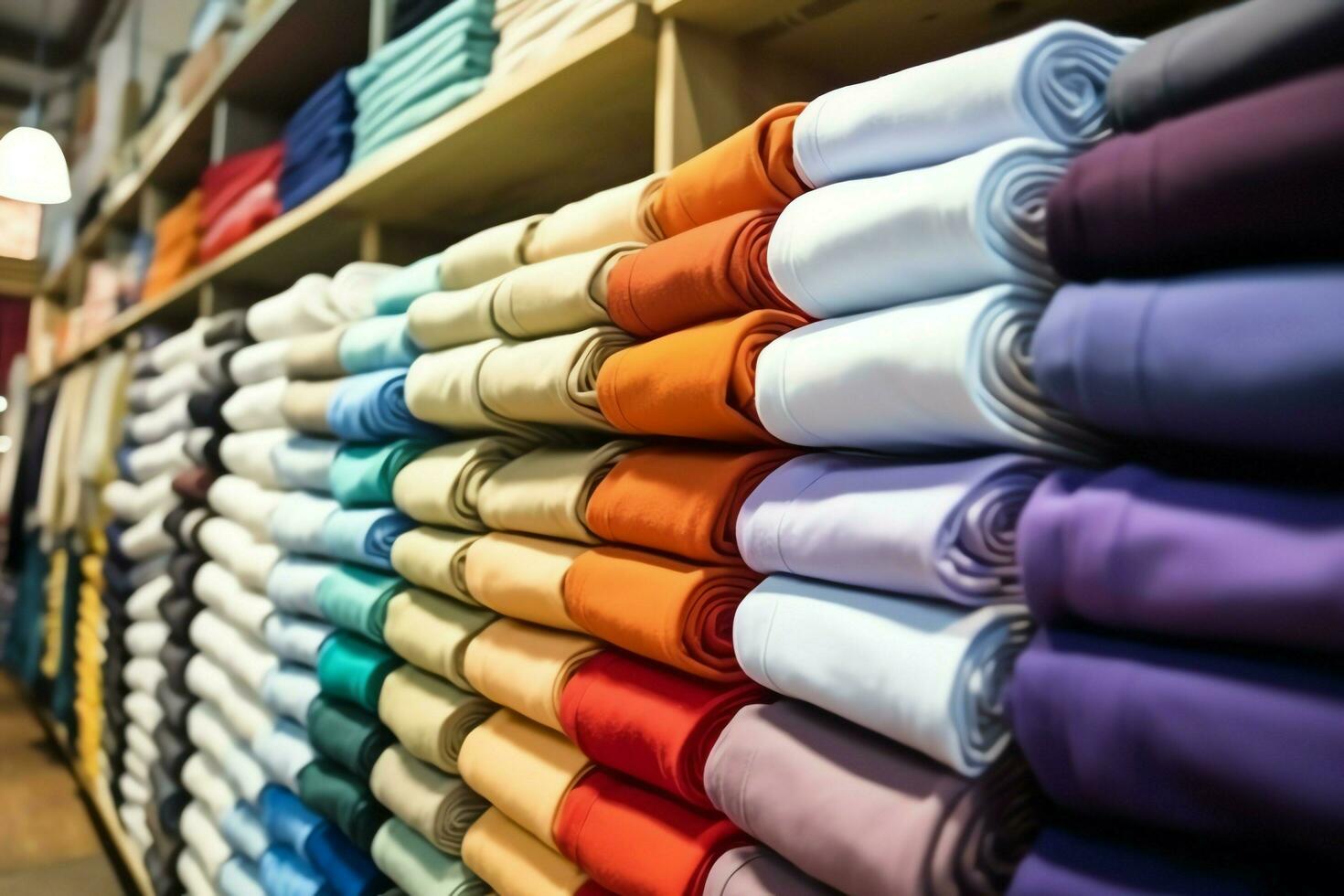 fila de de moda polo camisetas para hombre en de madera percha o estante en un ropa boutique Al por menor tienda concepto por ai generado foto