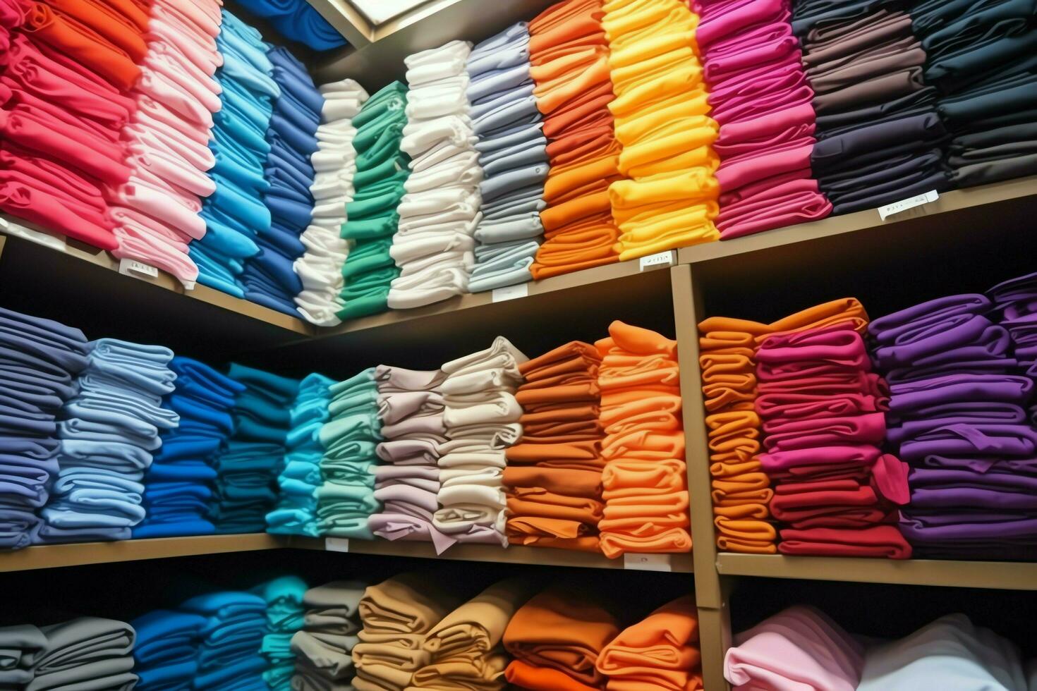 Row of fashionable polo t-shirts for man on wooden hanger or rack in a clothing boutique retail shop concept by AI Generated photo