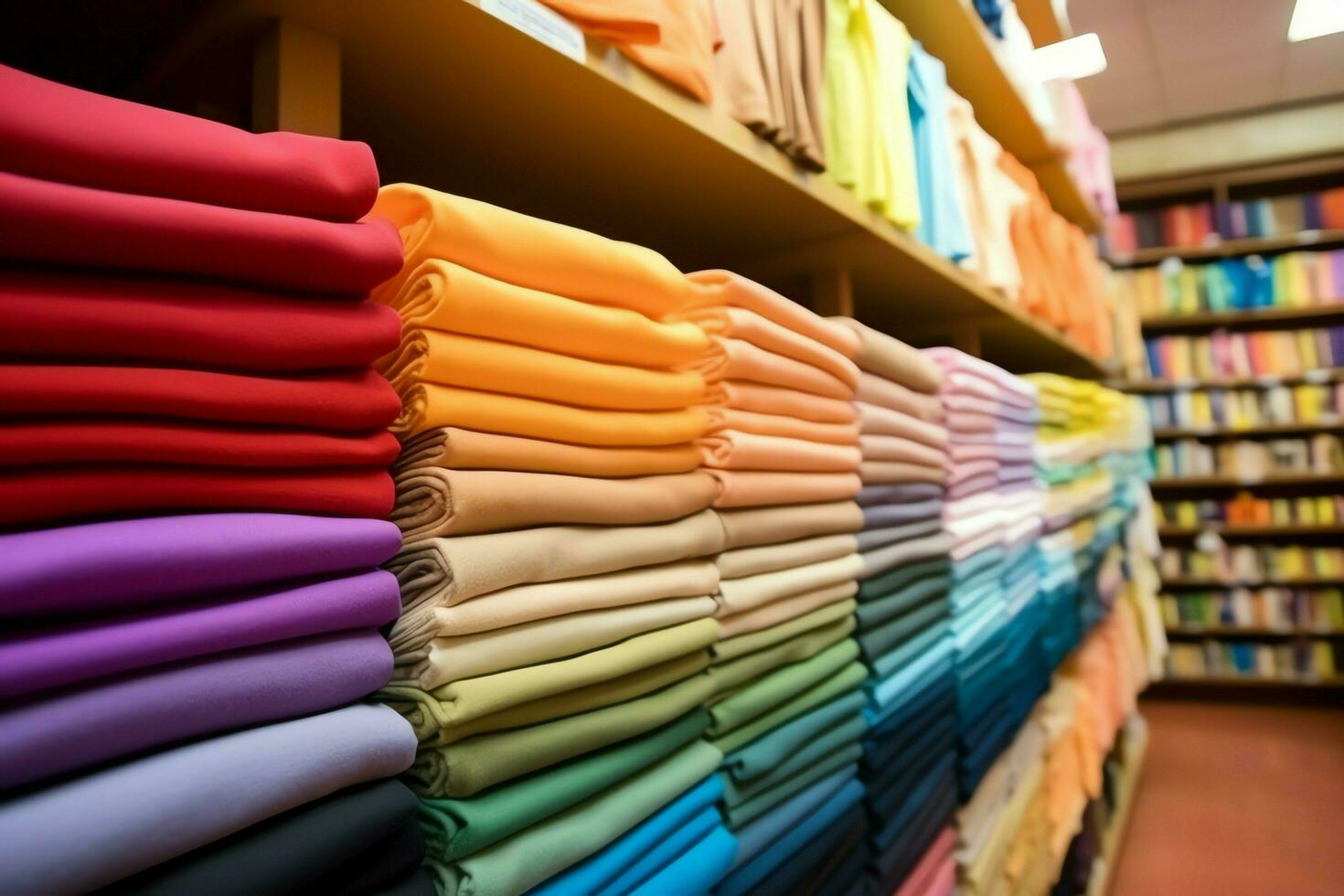 Row of fashionable polo t-shirts for man on wooden hanger or rack in a clothing boutique retail shop concept by AI Generated photo