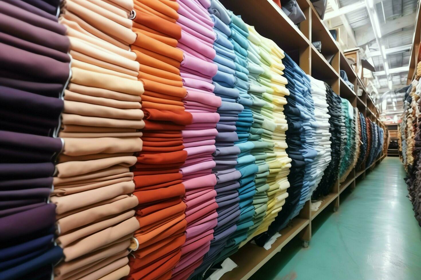 Row of fashionable polo t-shirts for man on wooden hanger or rack in a clothing boutique retail shop concept by AI Generated photo