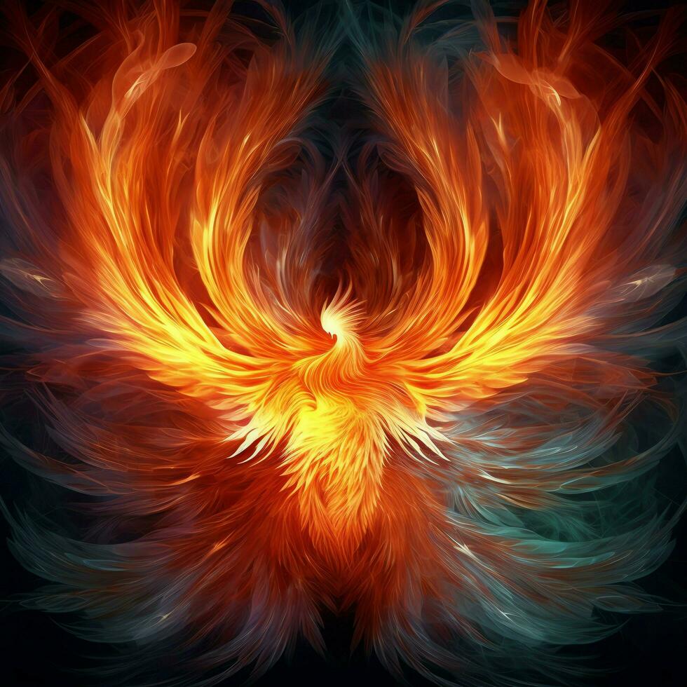 Phoenix bird with outstretched wings rising burning in flames. Epic phoenix bird fire rebirth power concept by AI Generated photo