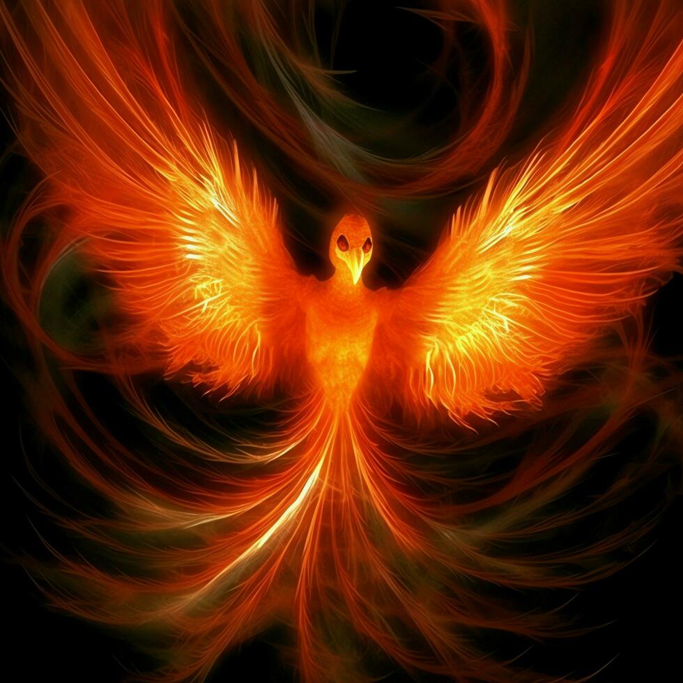 Phoenix bird with outstretched wings rising burning in flames. Epic phoenix bird fire rebirth power concept by AI Generated photo