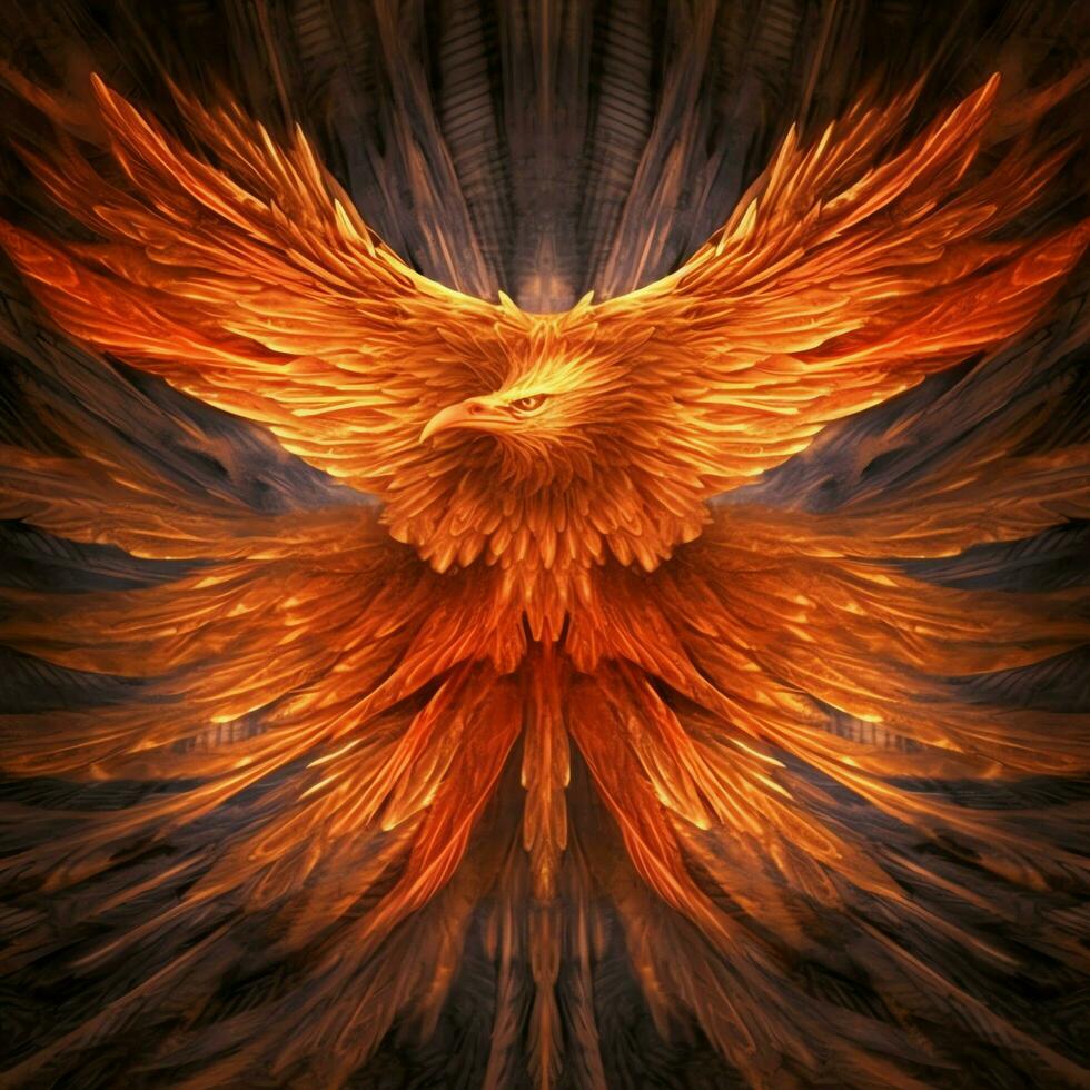 Phoenix bird with outstretched wings rising burning in flames. Epic phoenix bird fire rebirth power concept by AI Generated photo