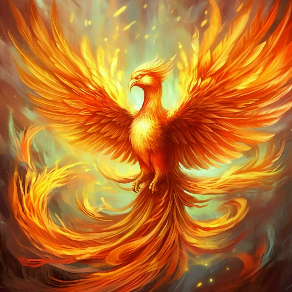 Phoenix bird with outstretched wings rising burning in flames. Epic ...
