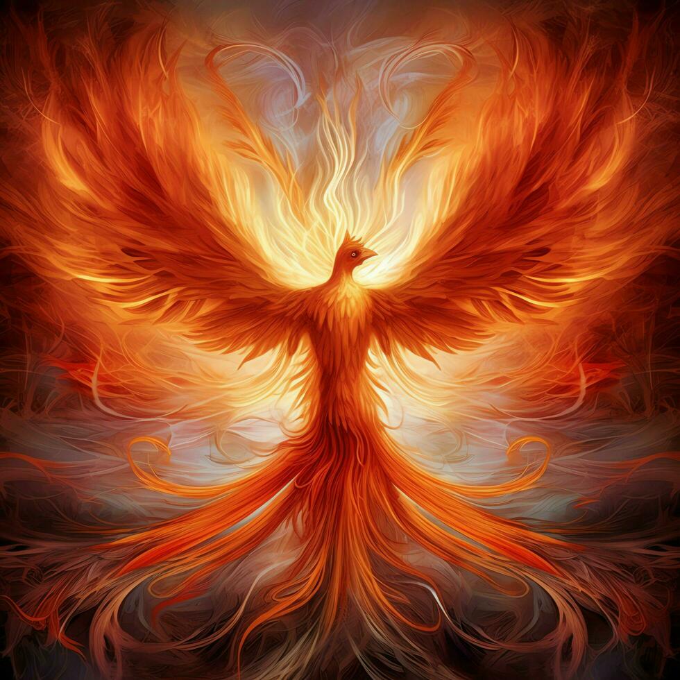 Phoenix bird with outstretched wings rising burning in flames. Epic phoenix bird fire rebirth power concept by AI Generated photo