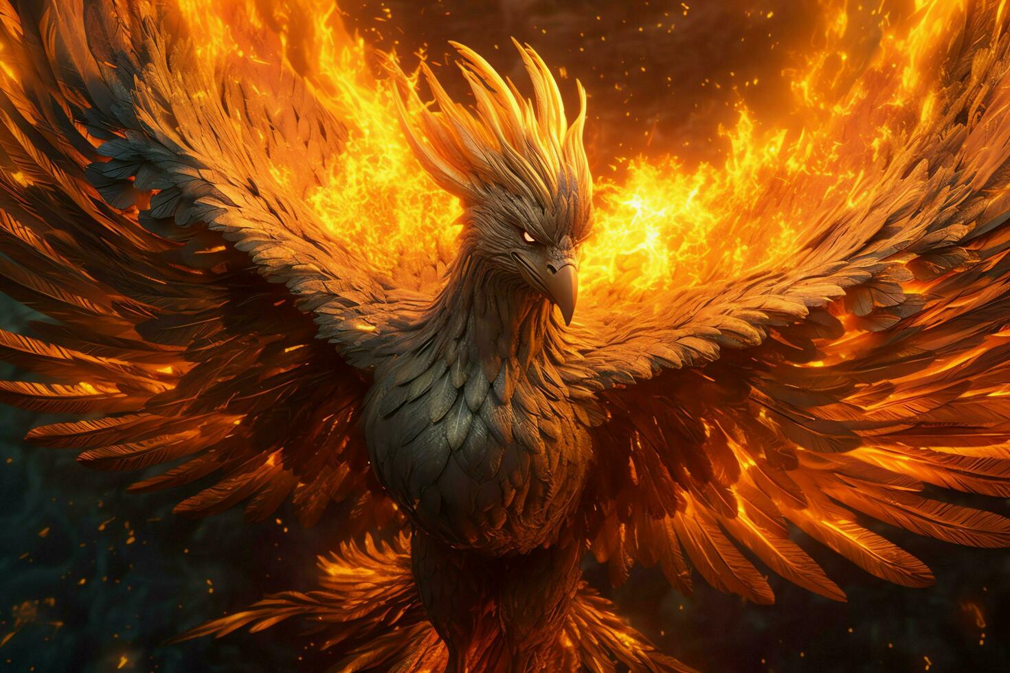 Phoenix bird with outstretched wings rising burning in flames. Epic ...