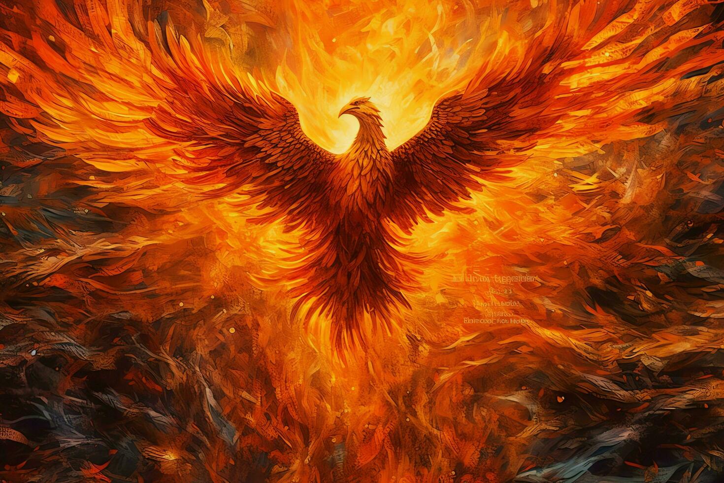 Phoenix bird with outstretched wings rising burning in flames. Epic phoenix bird fire rebirth power concept by AI Generated photo