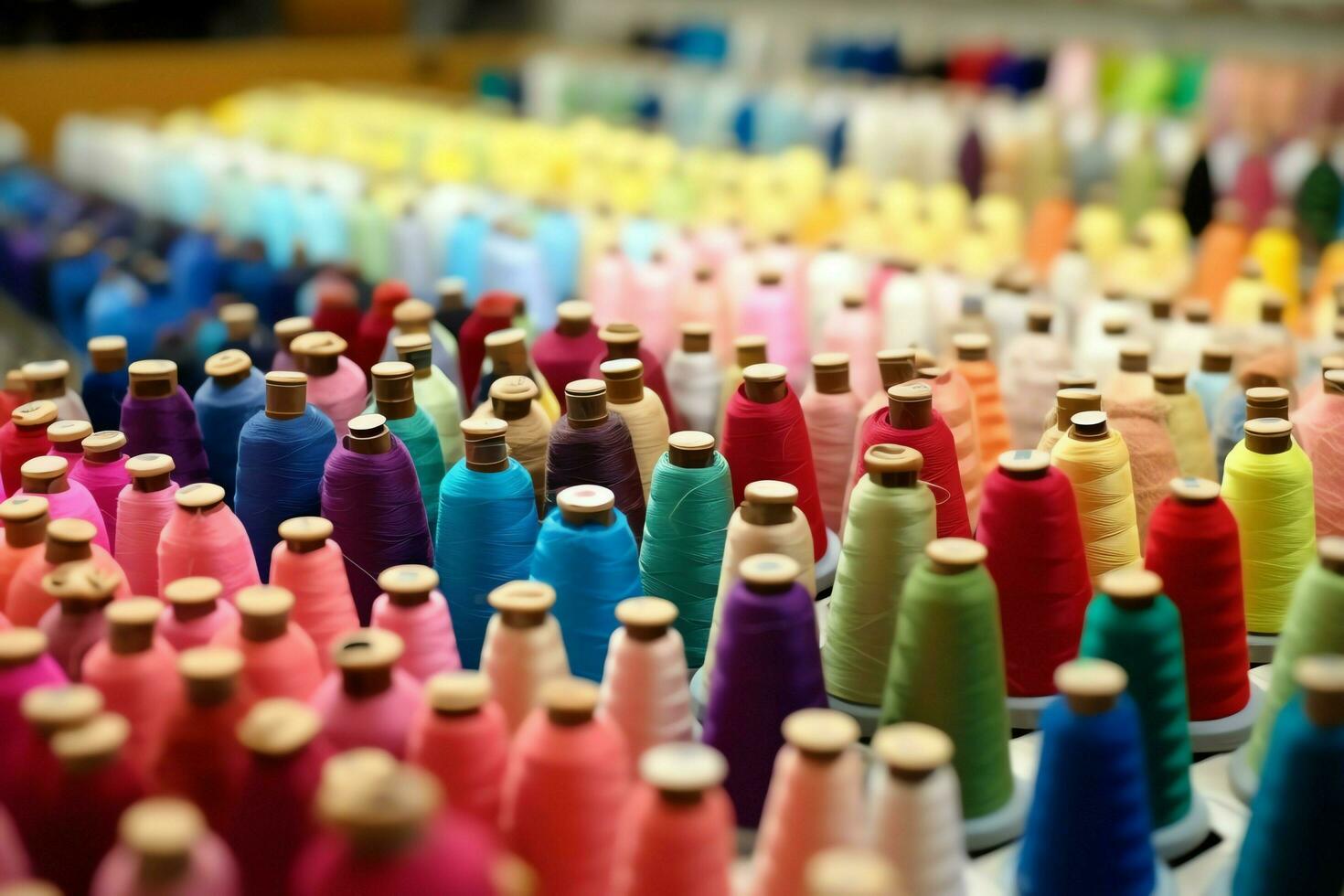Textile cloth factory industry with embroidery machine, knitting or spinning. Sewing thread company concept by AI Generated photo